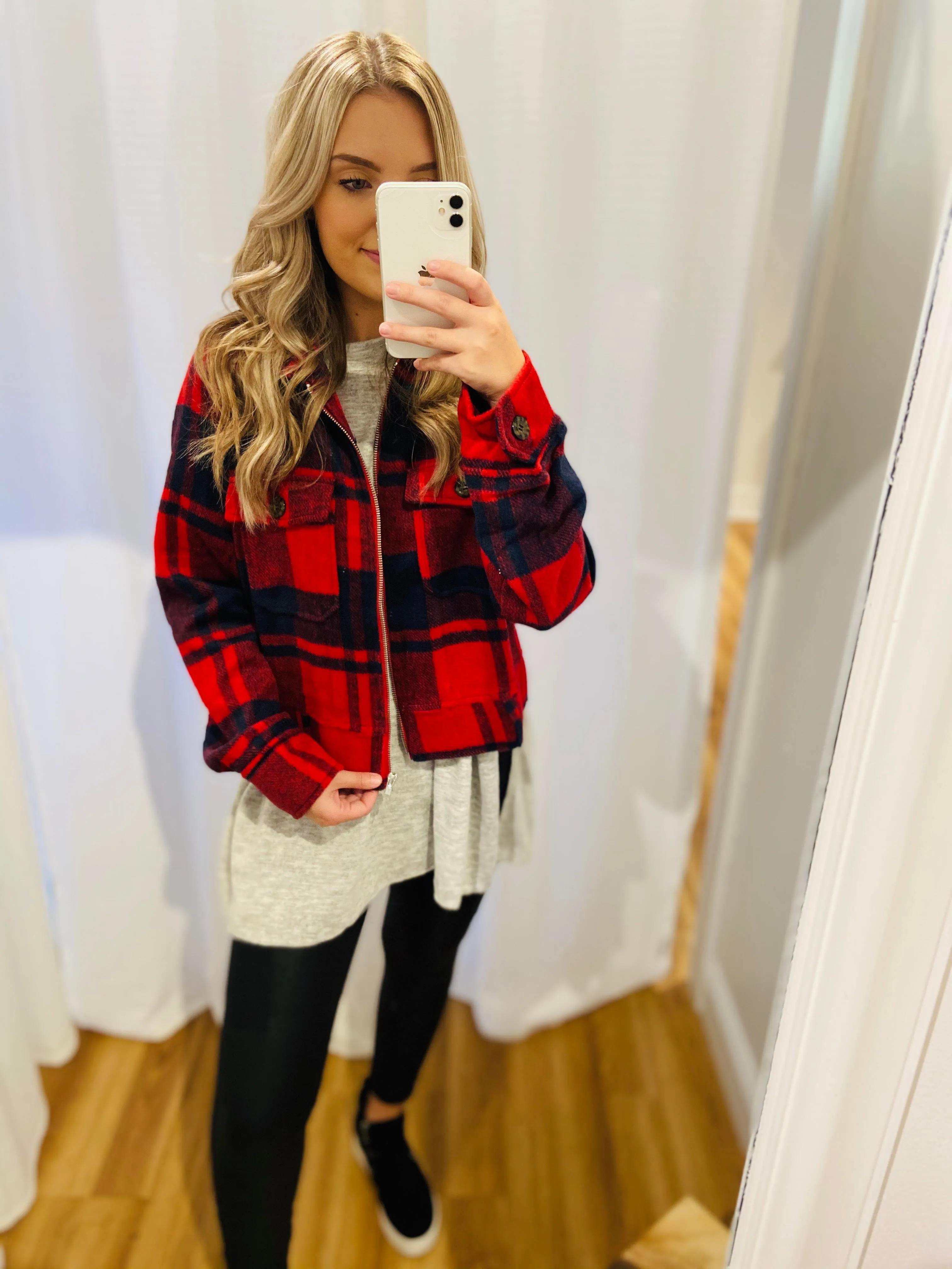 Forever Fall Plaid Jacket // Red