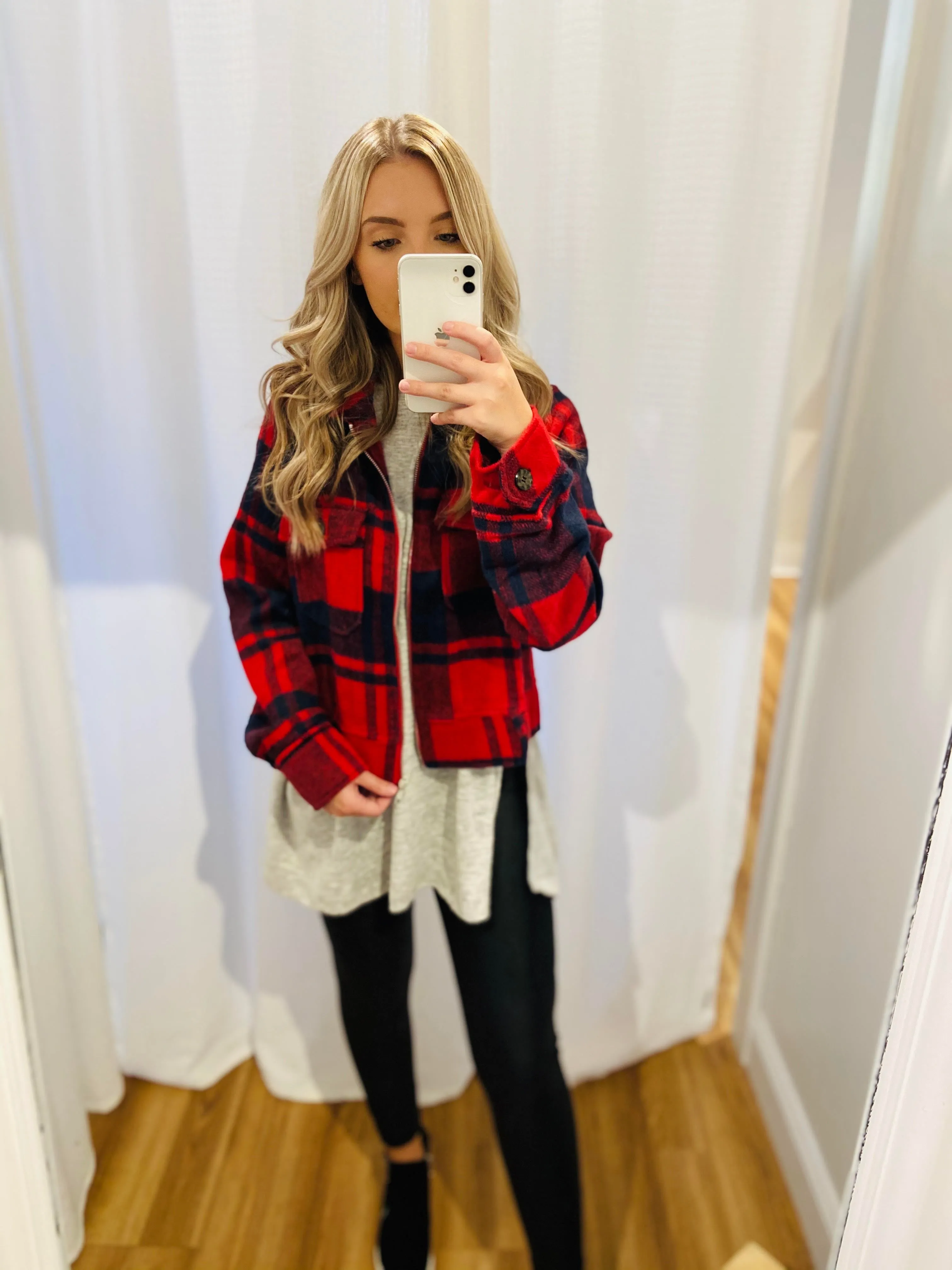 Forever Fall Plaid Jacket // Red