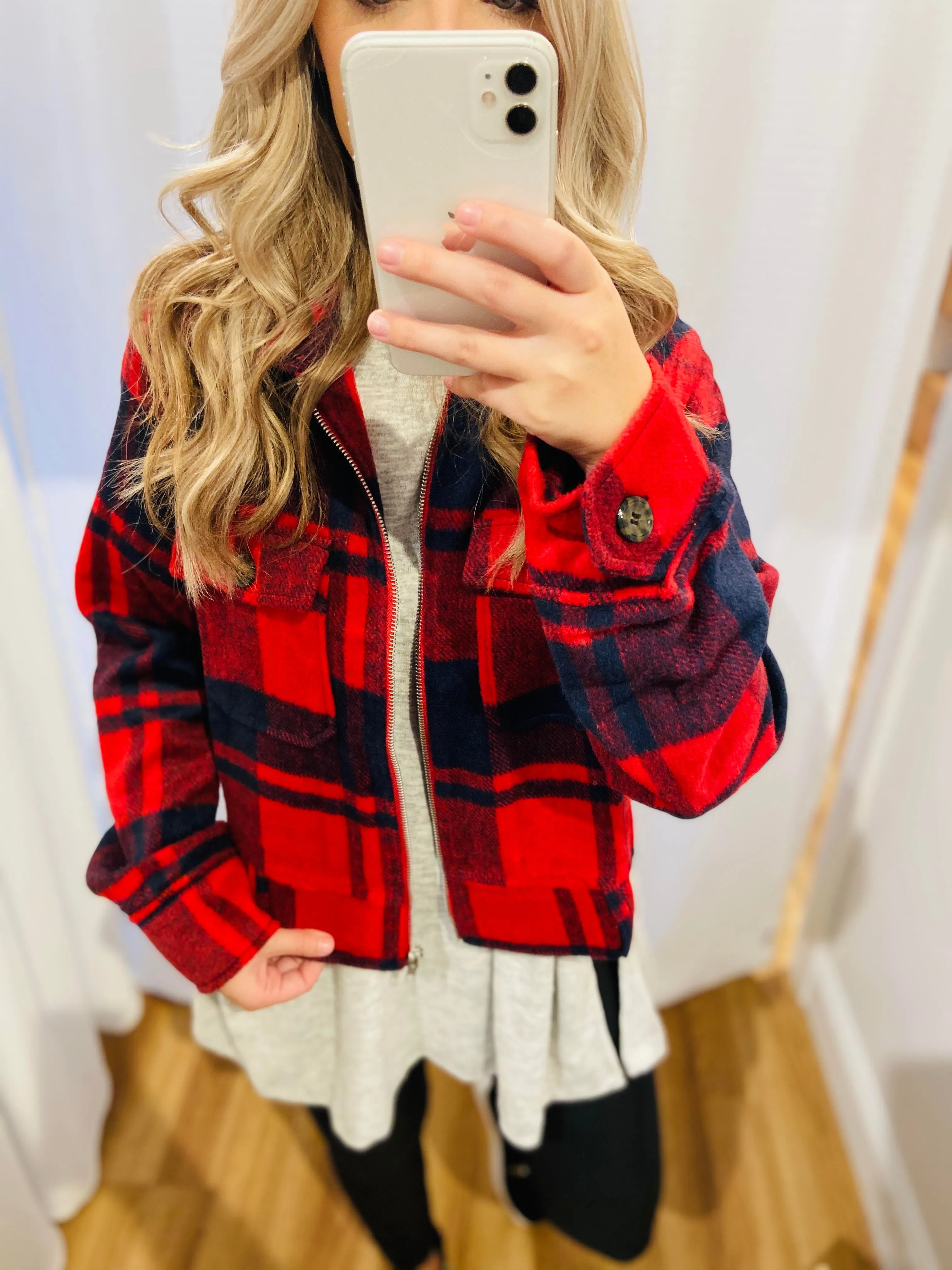 Forever Fall Plaid Jacket // Red