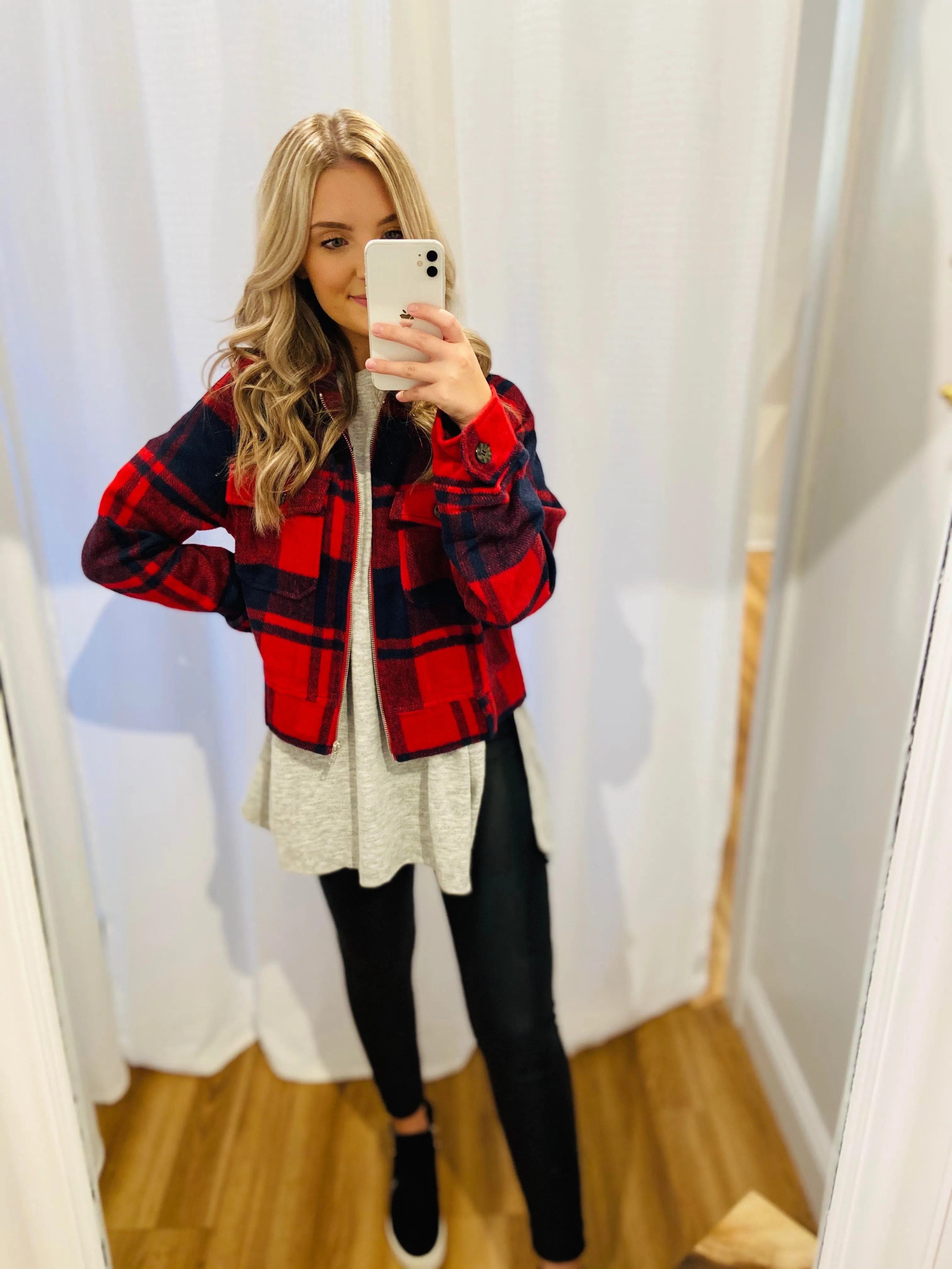 Forever Fall Plaid Jacket // Red