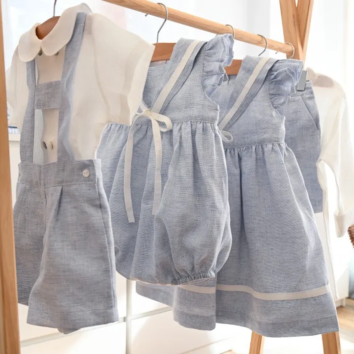 Girl Light Blue Linen Romper