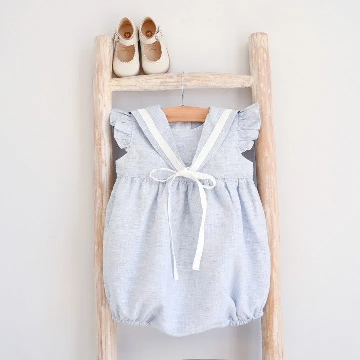 Girl Light Blue Linen Romper