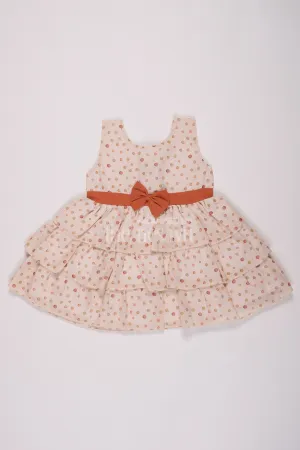 Girls Cream Brasso Polka Dot Dress with Rust Bow and Layered Skirt for Festive Gatherings