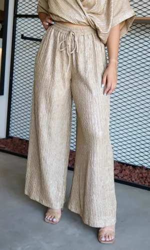 Gold High Waist Elastic Band Pants
