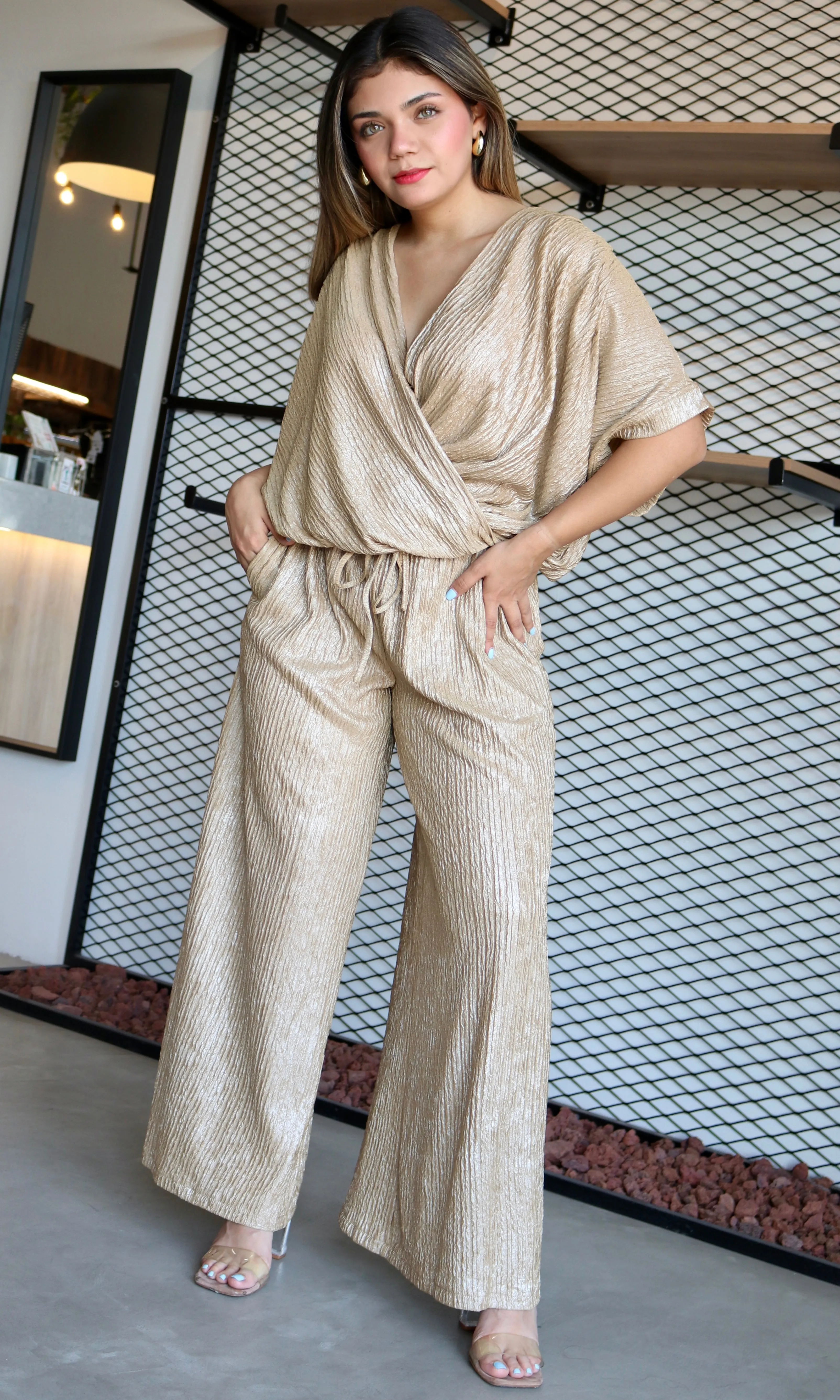 Gold High Waist Elastic Band Pants