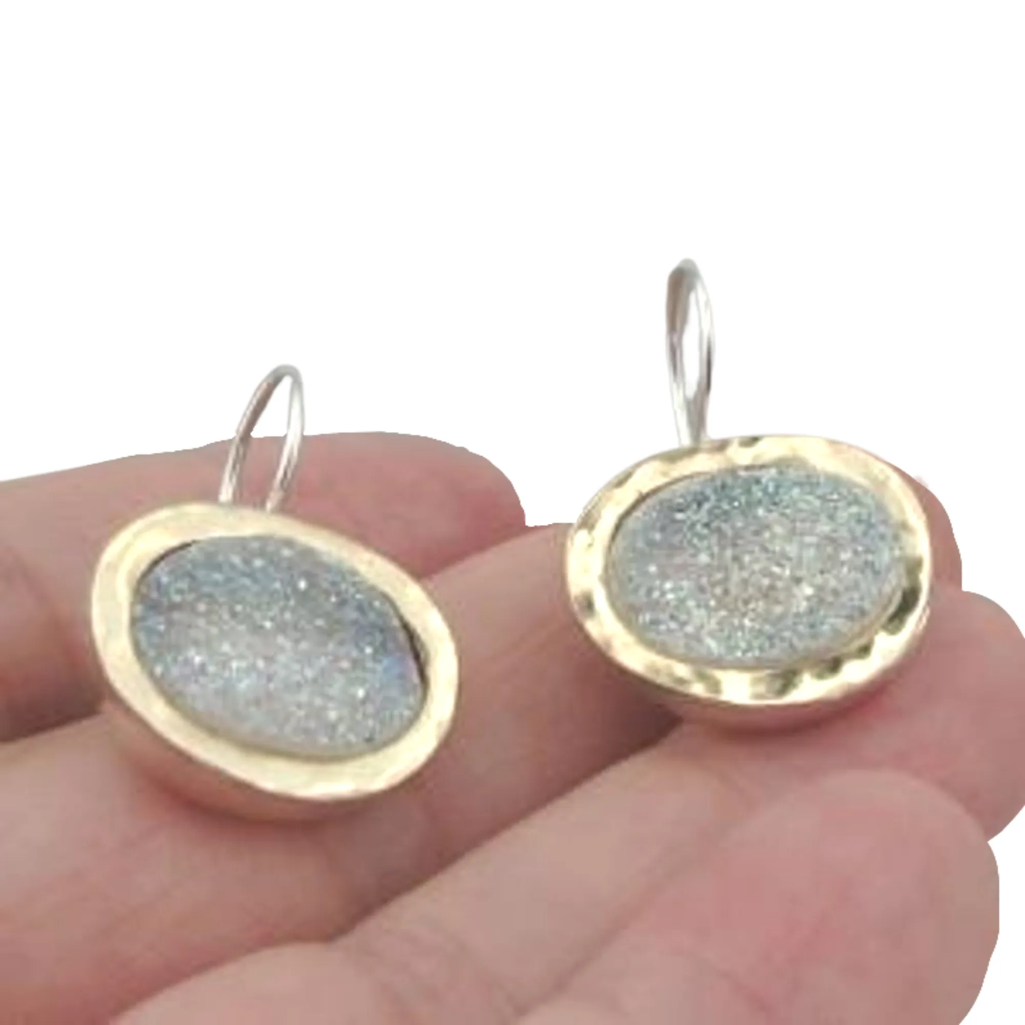 Hadar Designers 9k Yellow Gold 925 Silver Opal Druzy Earrings Handmade Israeli Jewelry
