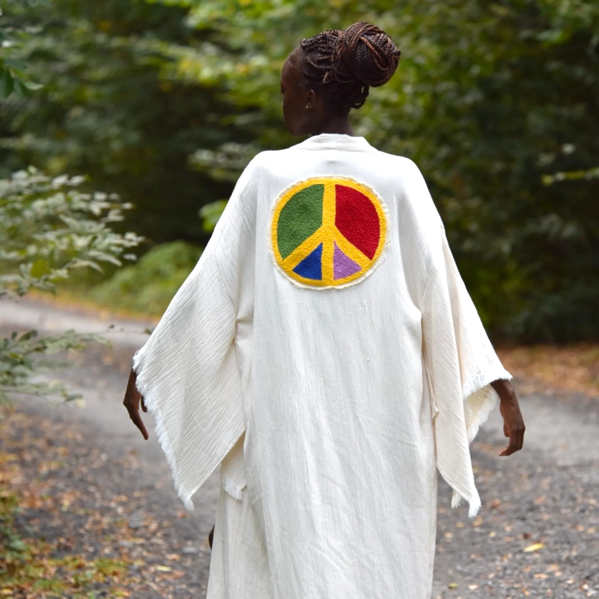 Hand-Woven Handmade Peace Symbol Needle Punch Kimono