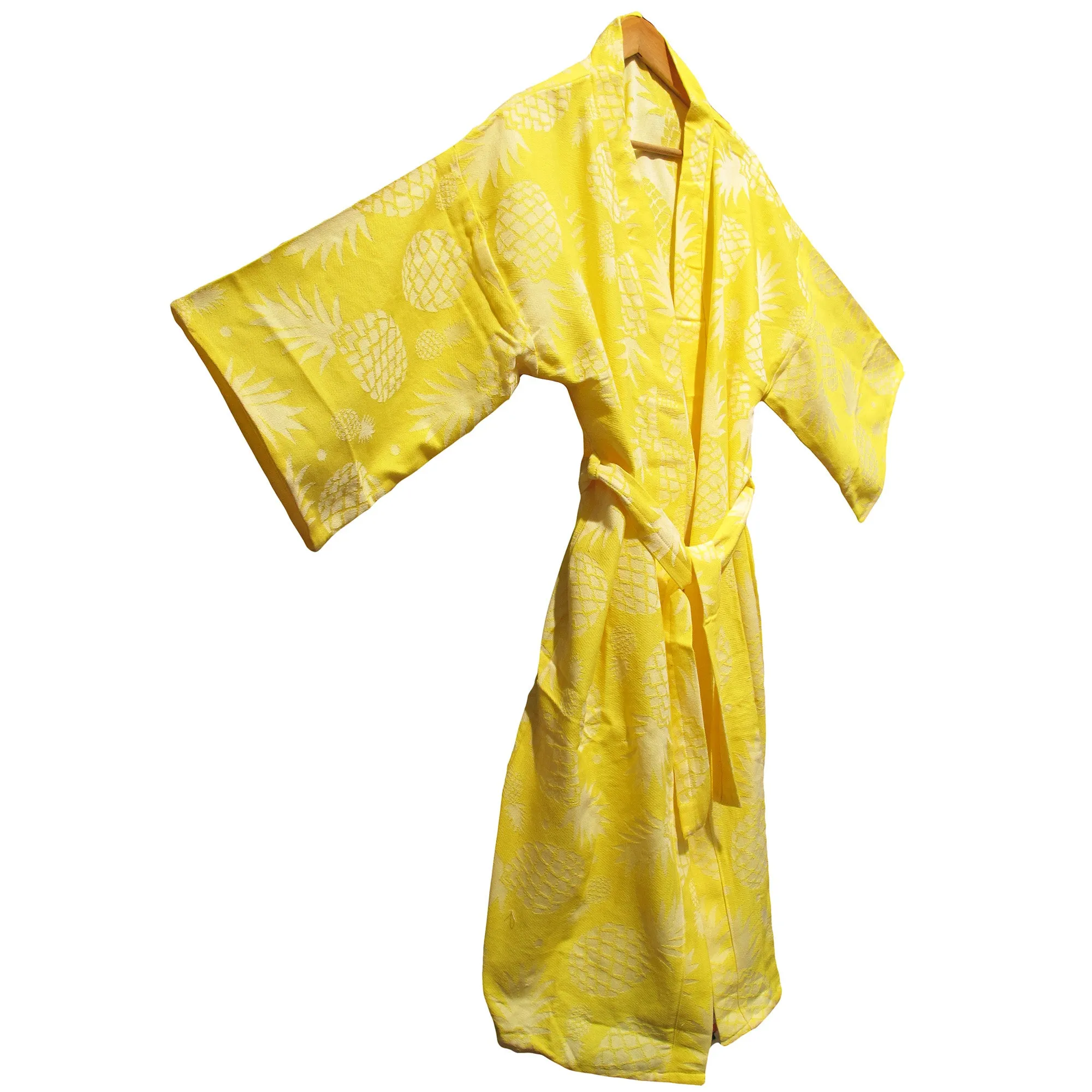 Hand-Woven Natural Cotton Yellow Turkish Towel Kimono