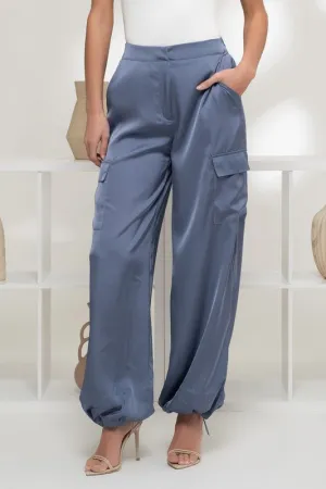 High Waist Satin Cargo Pants