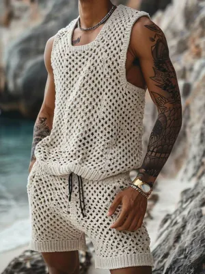 Hollow Out Round Neck Tank and Shorts Set