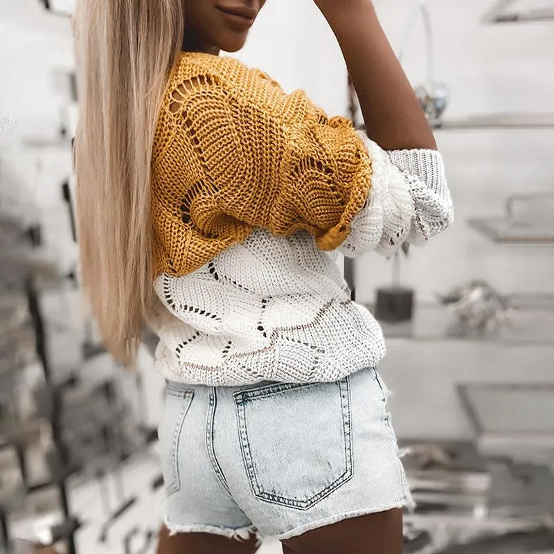 Hollow Women Patchwork Sweater