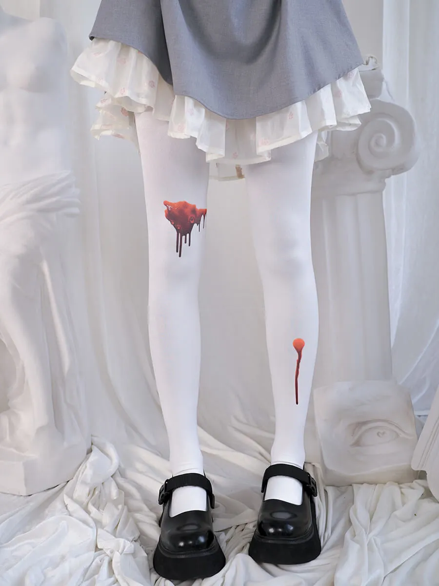 Injured Bloody Back Butterfly White Tights