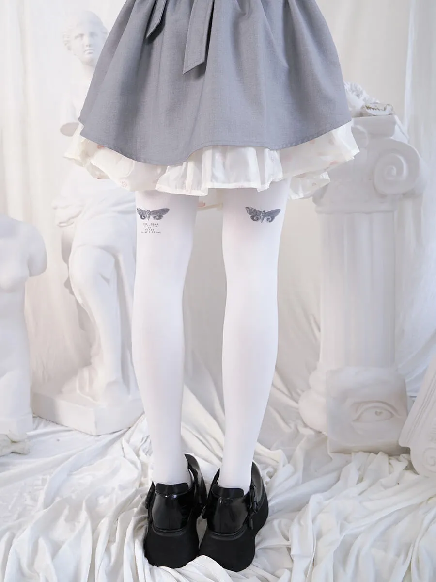Injured Bloody Back Butterfly White Tights