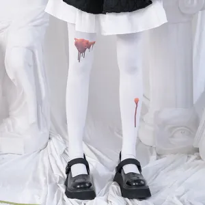 Injured Bloody Back Butterfly White Tights