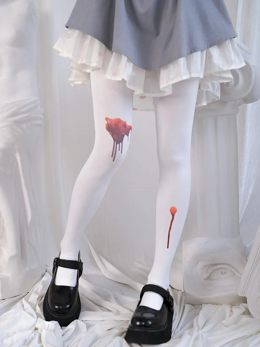 Injured Bloody Back Butterfly White Tights
