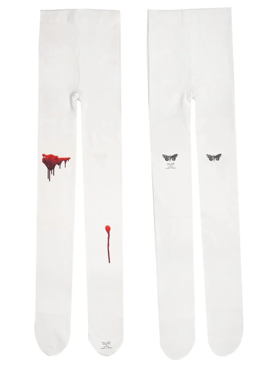 Injured Bloody Back Butterfly White Tights