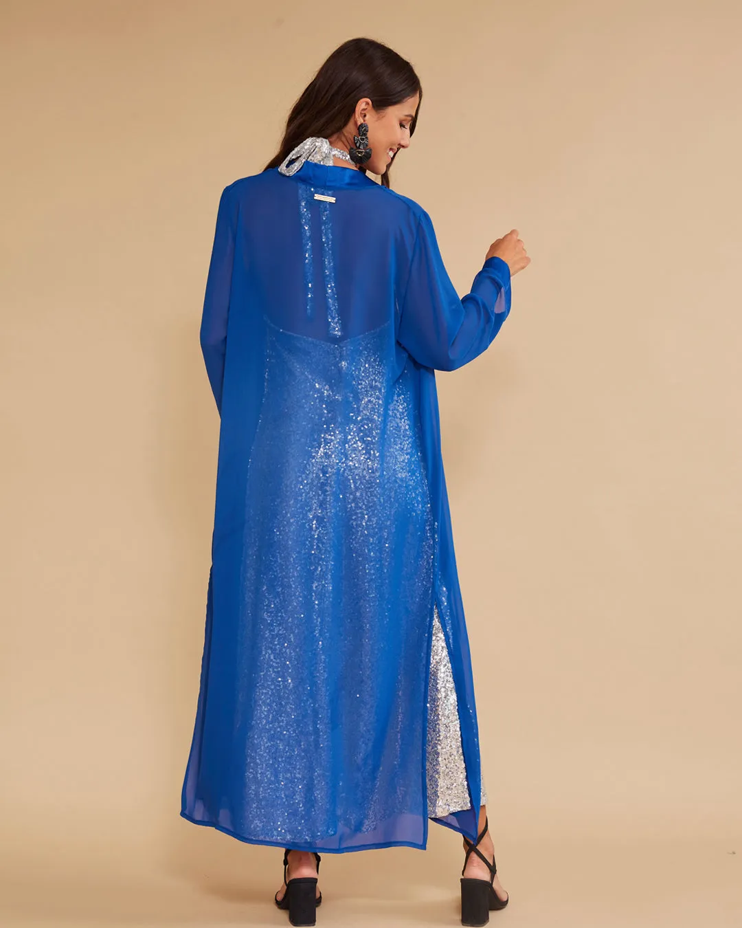Kimono Gasa Seda Azul Eléctrico