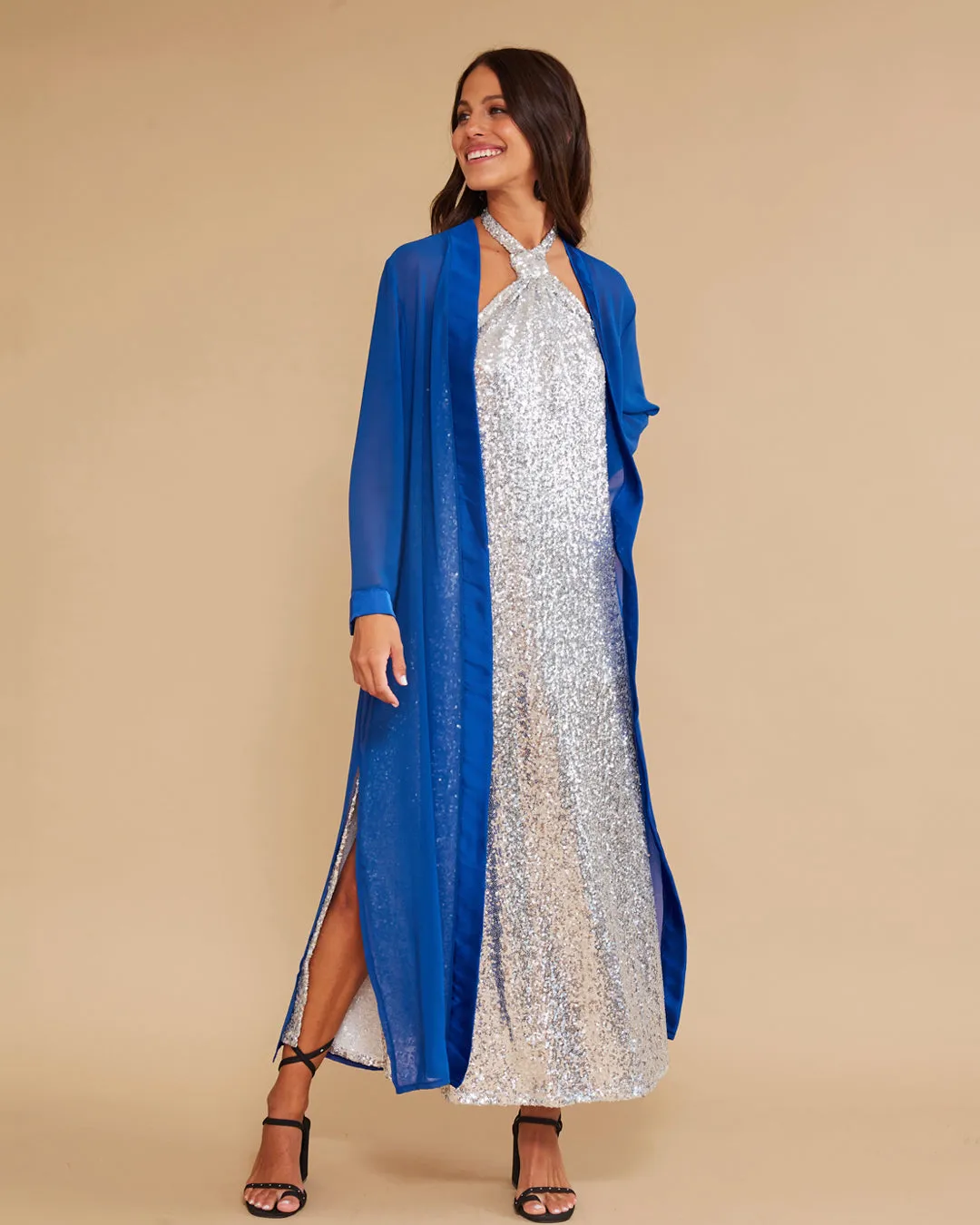 Kimono Gasa Seda Azul Eléctrico