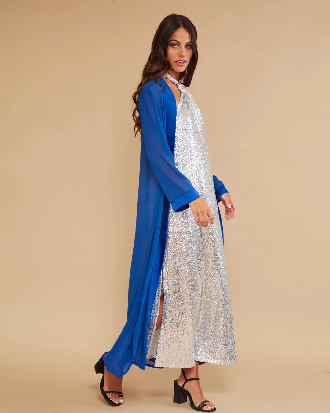 Kimono Gasa Seda Azul Eléctrico