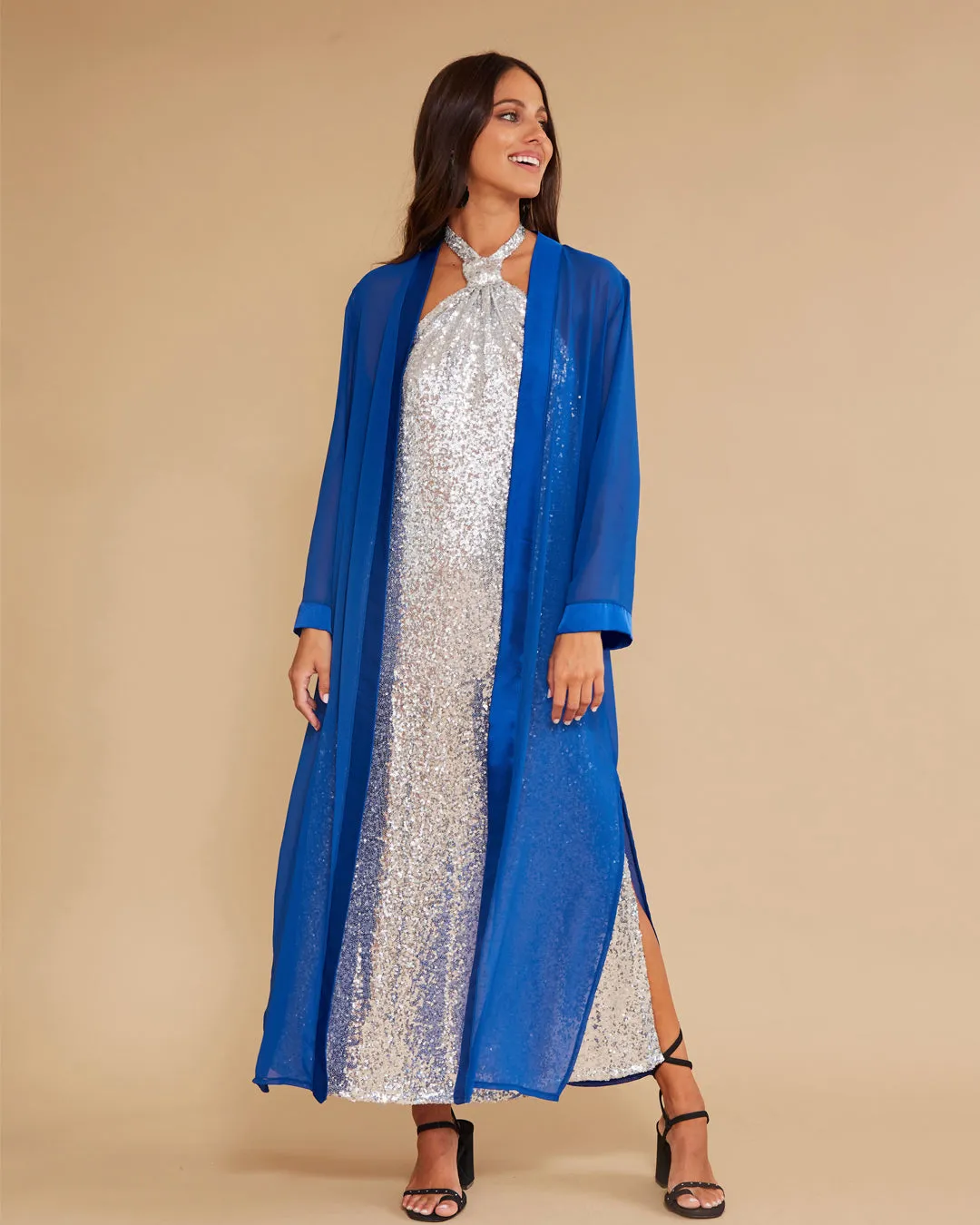 Kimono Gasa Seda Azul Eléctrico
