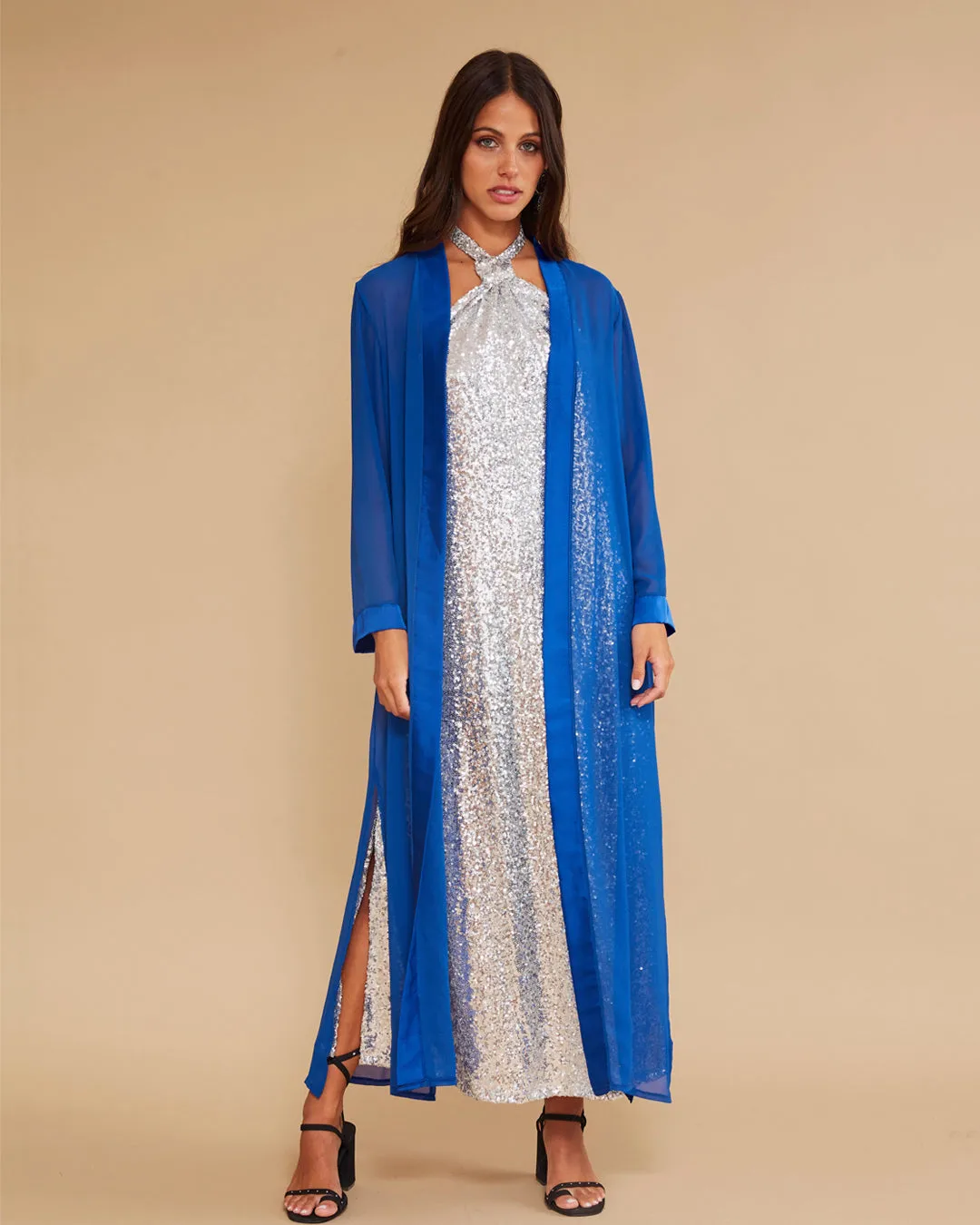 Kimono Gasa Seda Azul Eléctrico