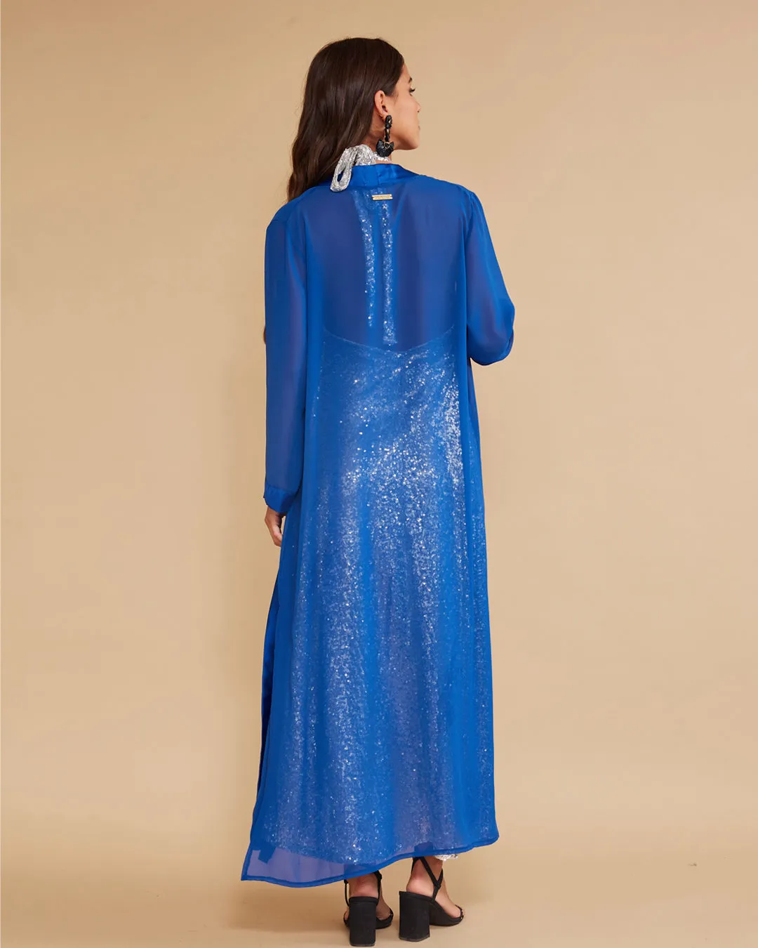 Kimono Gasa Seda Azul Eléctrico