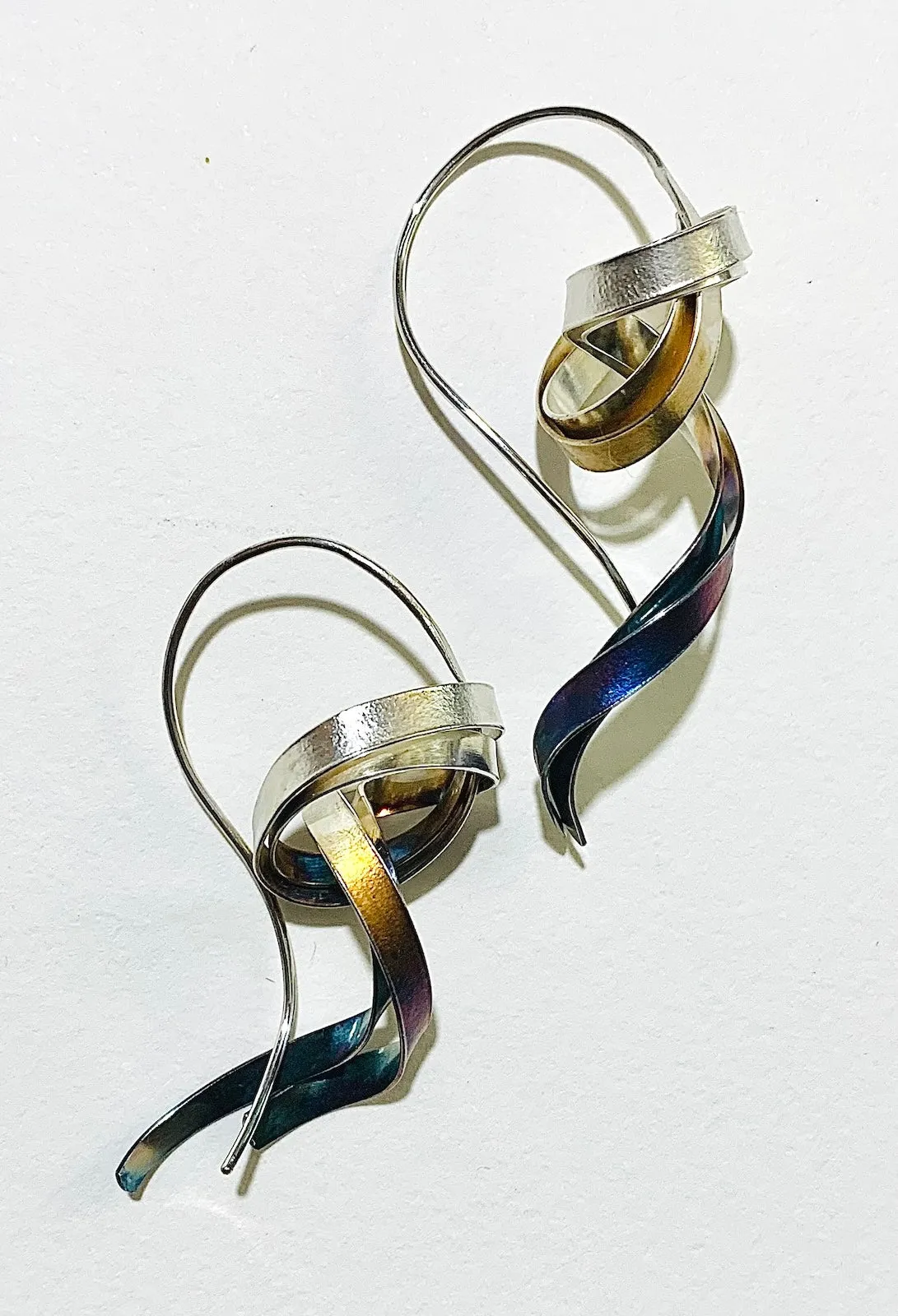 Kimono Obi Knot Earrings in Silver and Blue by Tomoe Akiba