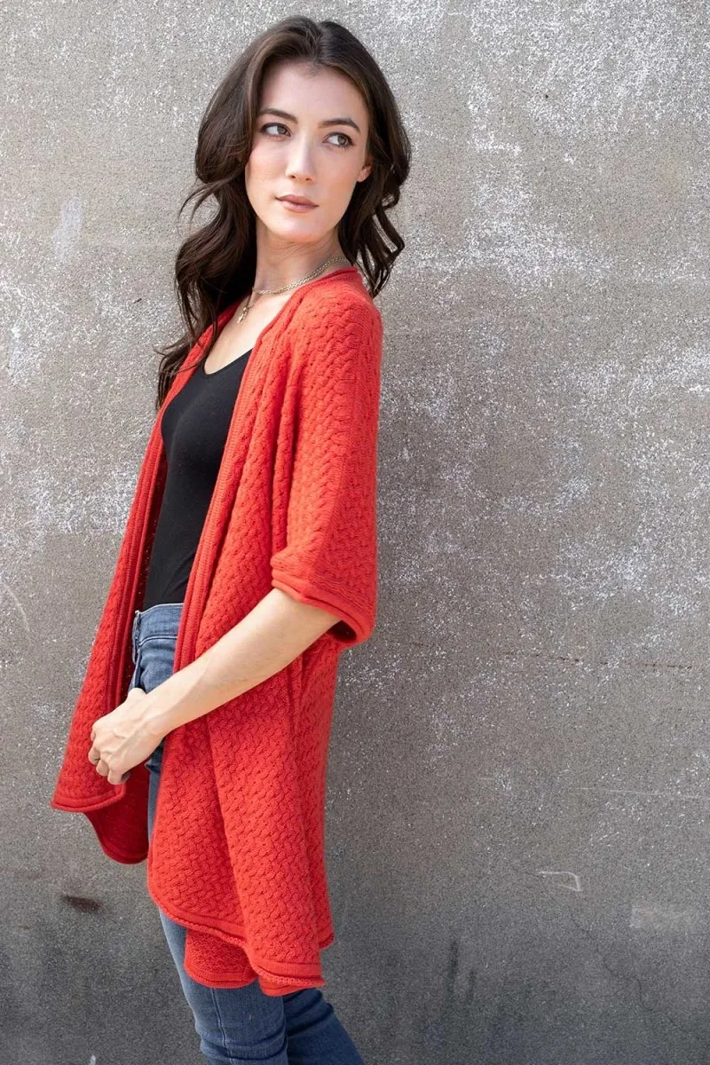 Lattice Stitch Kimono in Canyon Red