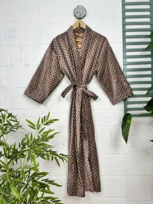 Luxury Velvet House Robe Unisex Kimono Jacket Reversible Silk Lined Autumn Winter Gift Elegant Geometric Grey Malibu Bluish Valentine Love
