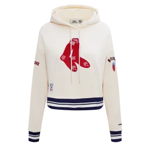 MLB BOSTON RED SOX RETRO CLASSIC WOMEN'S RIB CROPPED PO HOODIE (EGGSHELL/ MIDNIGHT NAVY)