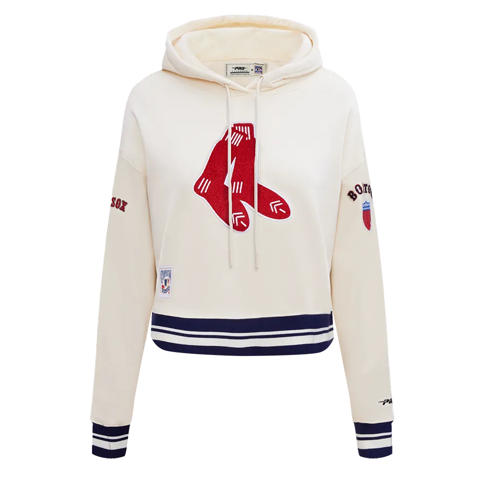 MLB BOSTON RED SOX RETRO CLASSIC WOMEN'S RIB CROPPED PO HOODIE (EGGSHELL/ MIDNIGHT NAVY)