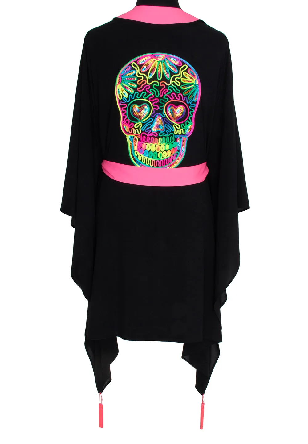 Monochrome - Black Kimono Skull (Neon Pink)