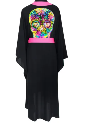 Monochrome - Black Kimono Skull (Neon Pink)