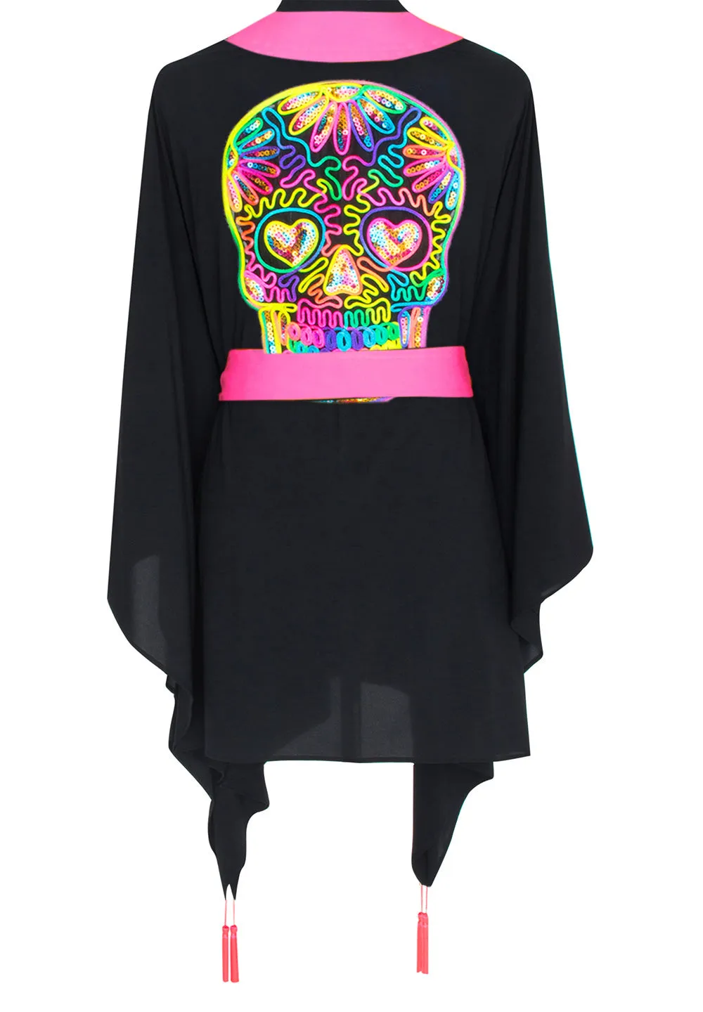 Monochrome - Black Kimono Skull (Neon Pink)