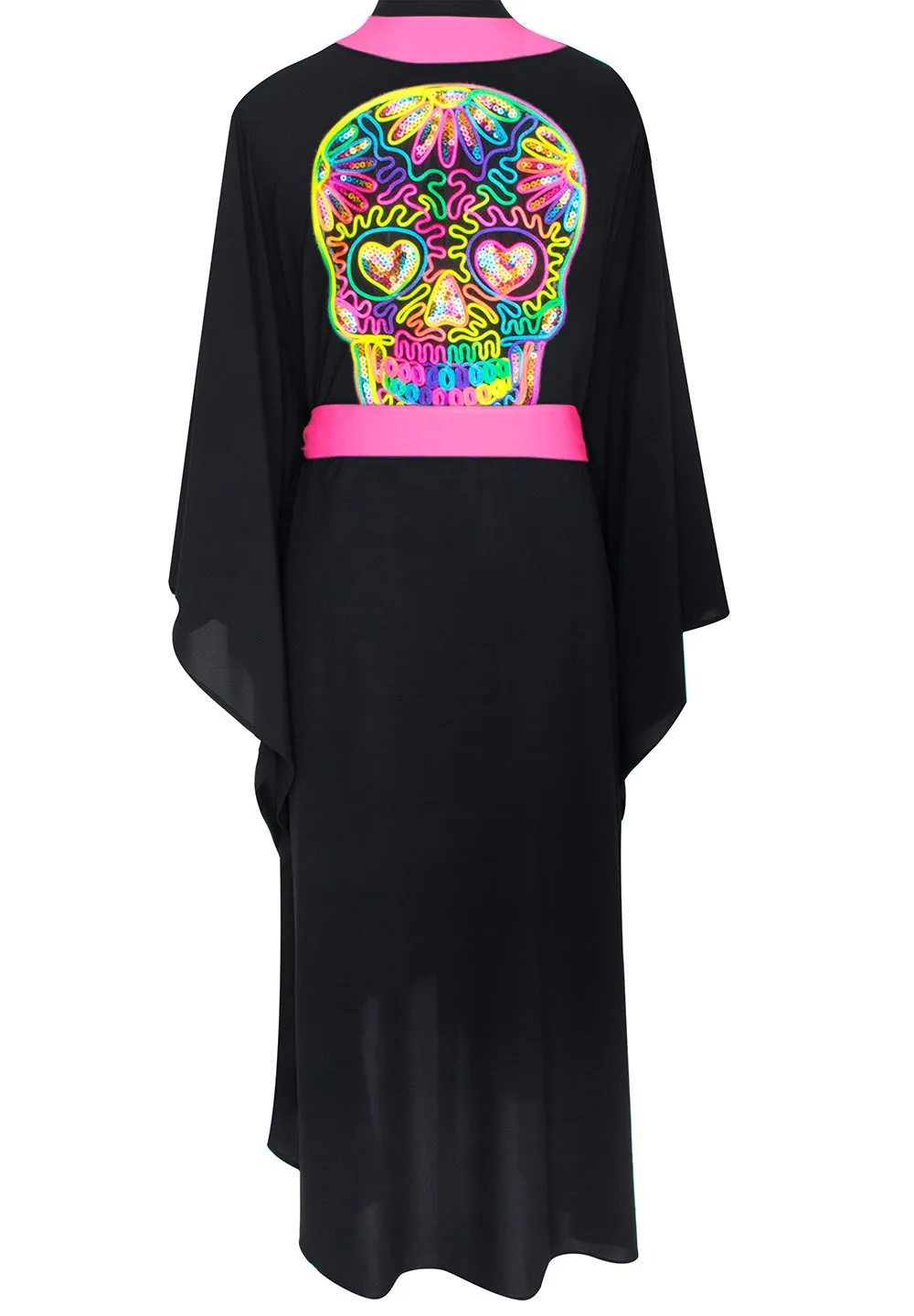 Monochrome - Black Kimono Skull (Neon Pink)