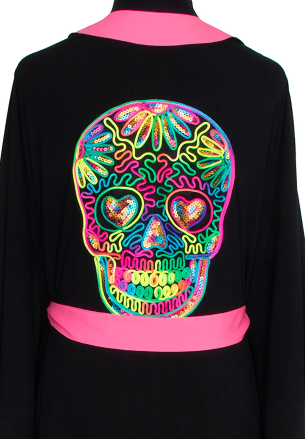 Monochrome - Black Kimono Skull (Neon Pink)