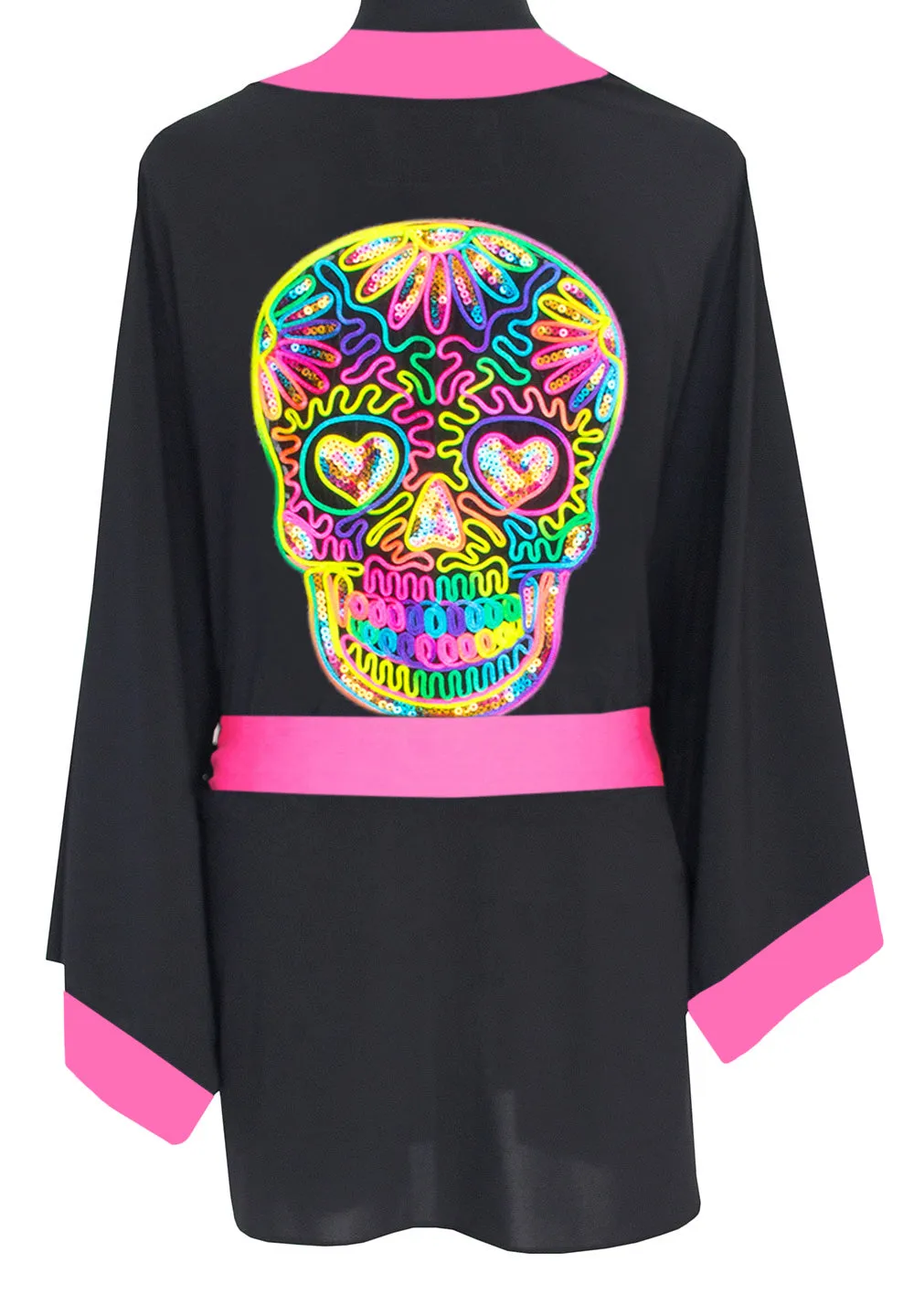 Monochrome - Black Kimono Skull (Neon Pink)