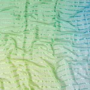 Multicolor synthetic chiffon fabric with gold stripe having same tone metallic dot foil in stripe design-D13652