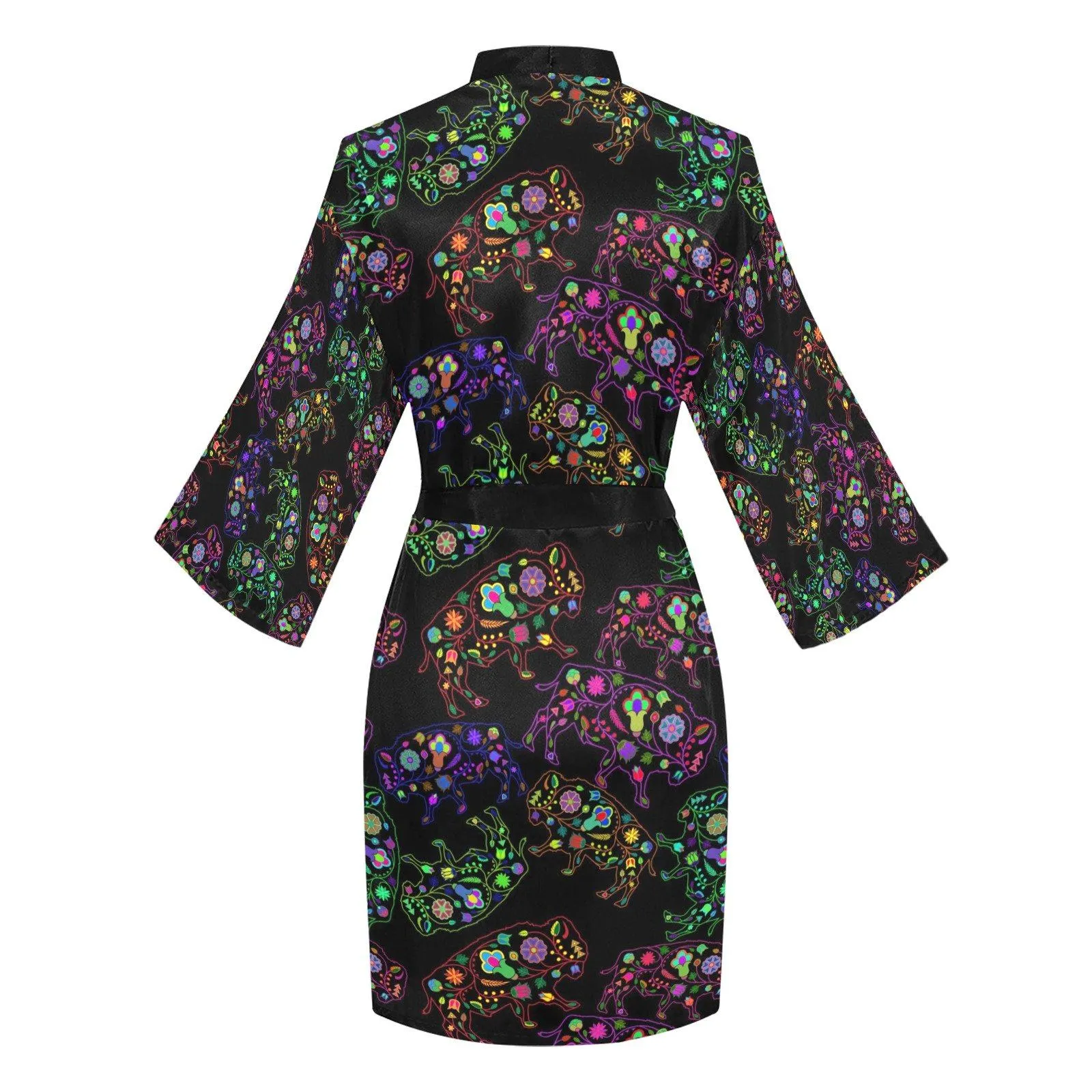 Neon Floral Buffalos Long Sleeve Satin Robe
