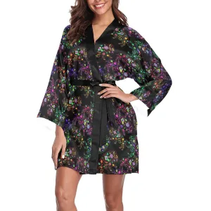 Neon Floral Buffalos Long Sleeve Satin Robe