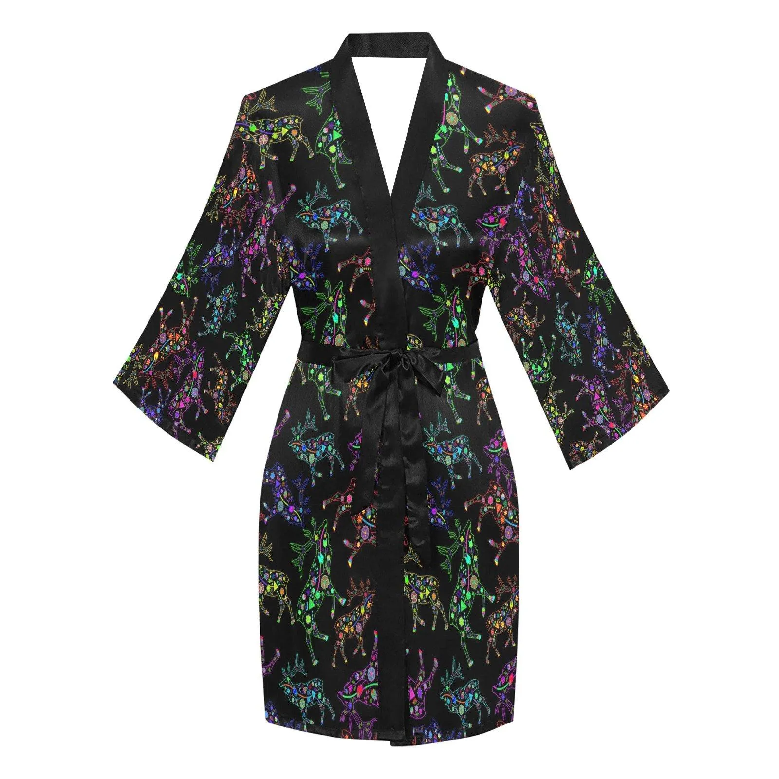 Neon Floral Elks Long Sleeve Satin Robe