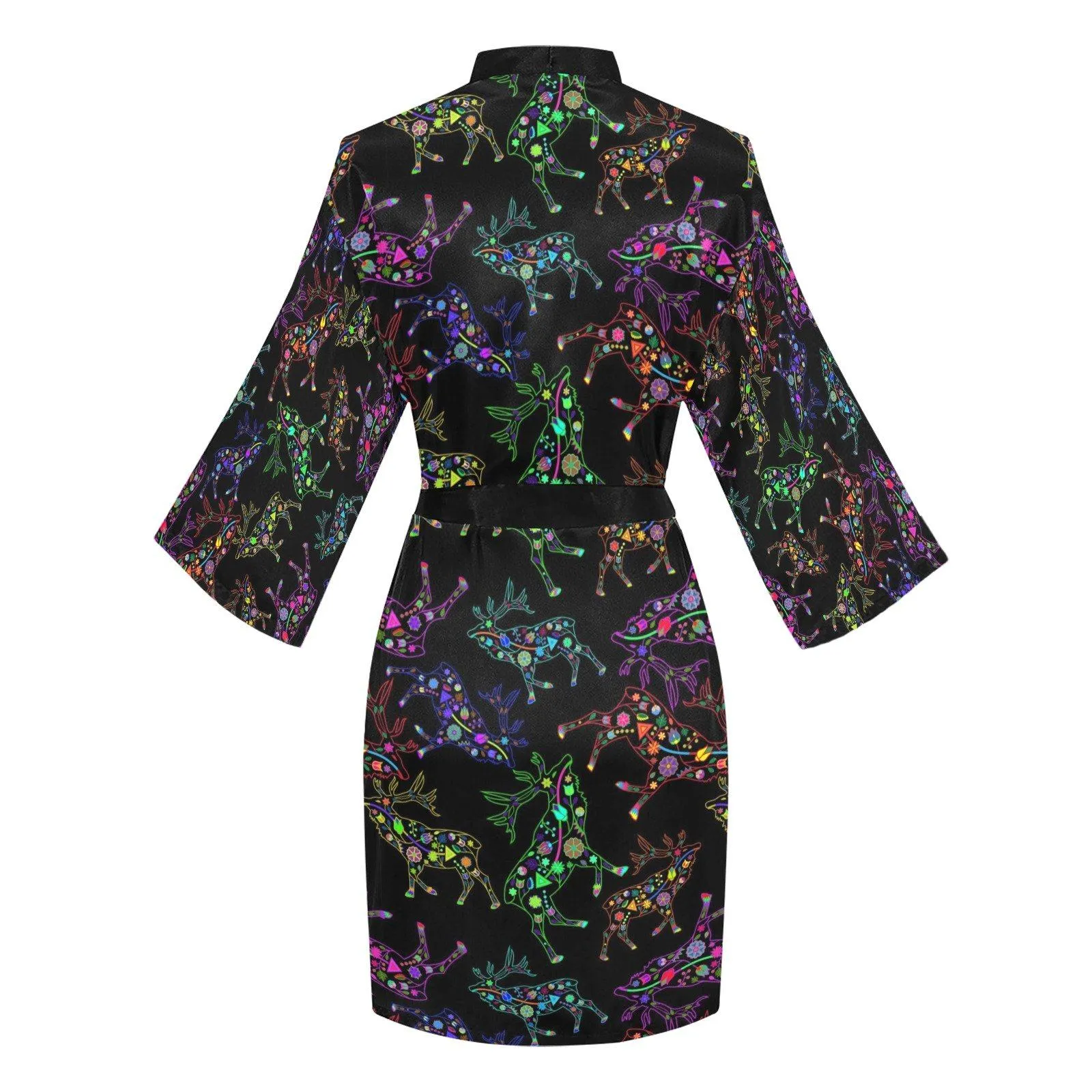 Neon Floral Elks Long Sleeve Satin Robe