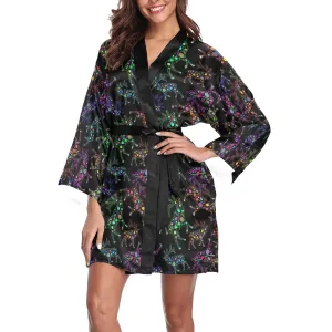 Neon Floral Elks Long Sleeve Satin Robe