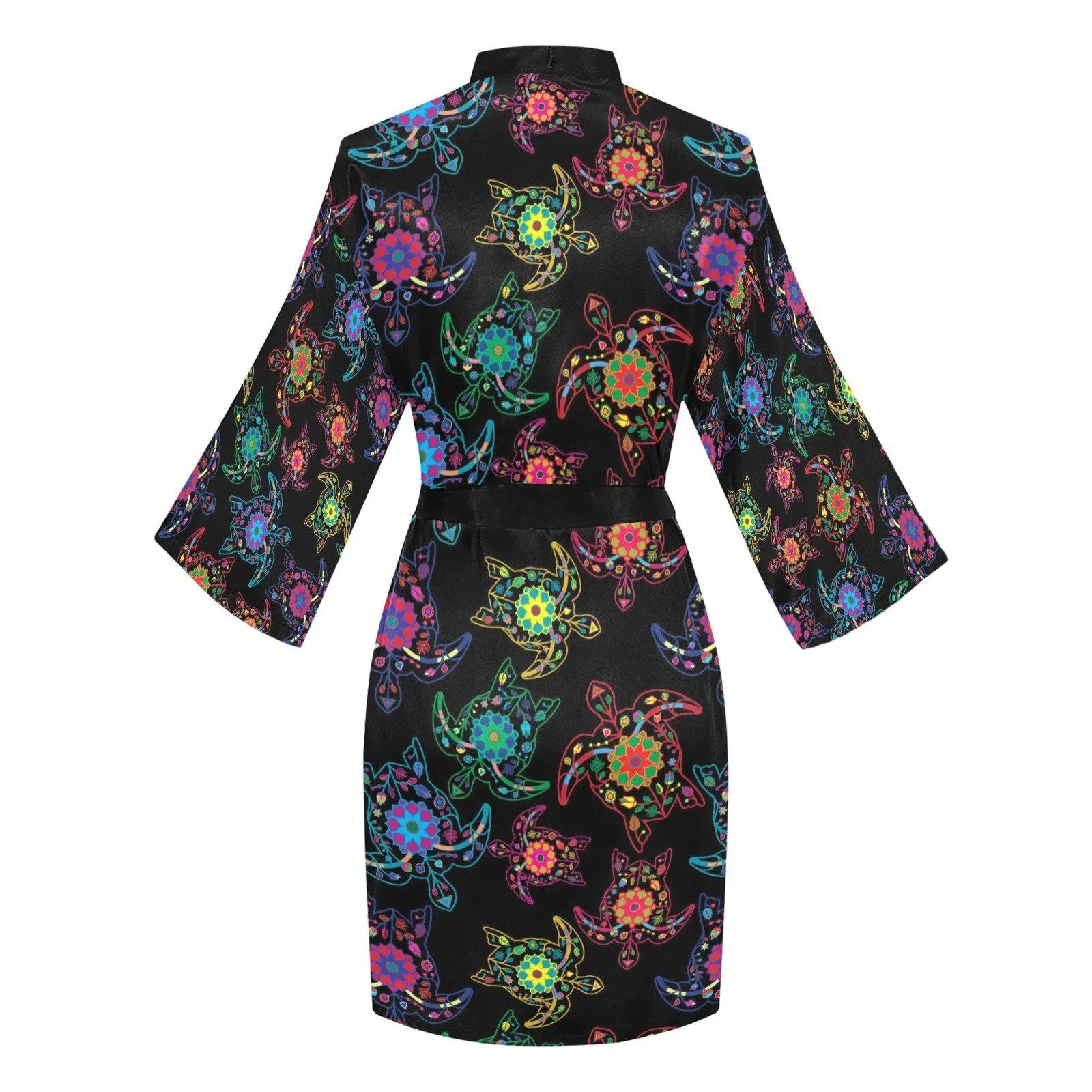 Neon Floral Turtle Long Sleeve Satin Robe