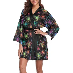 Neon Floral Turtle Long Sleeve Satin Robe