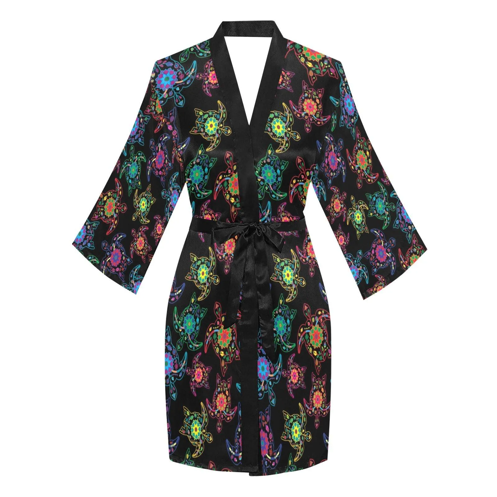 Neon Floral Turtle Long Sleeve Satin Robe