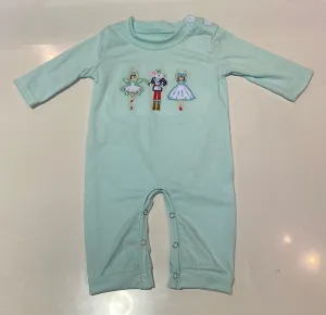 Nutcracker Embroidered Mint Romper