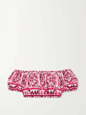 Off-the-shoulder printed cotton-poplin top