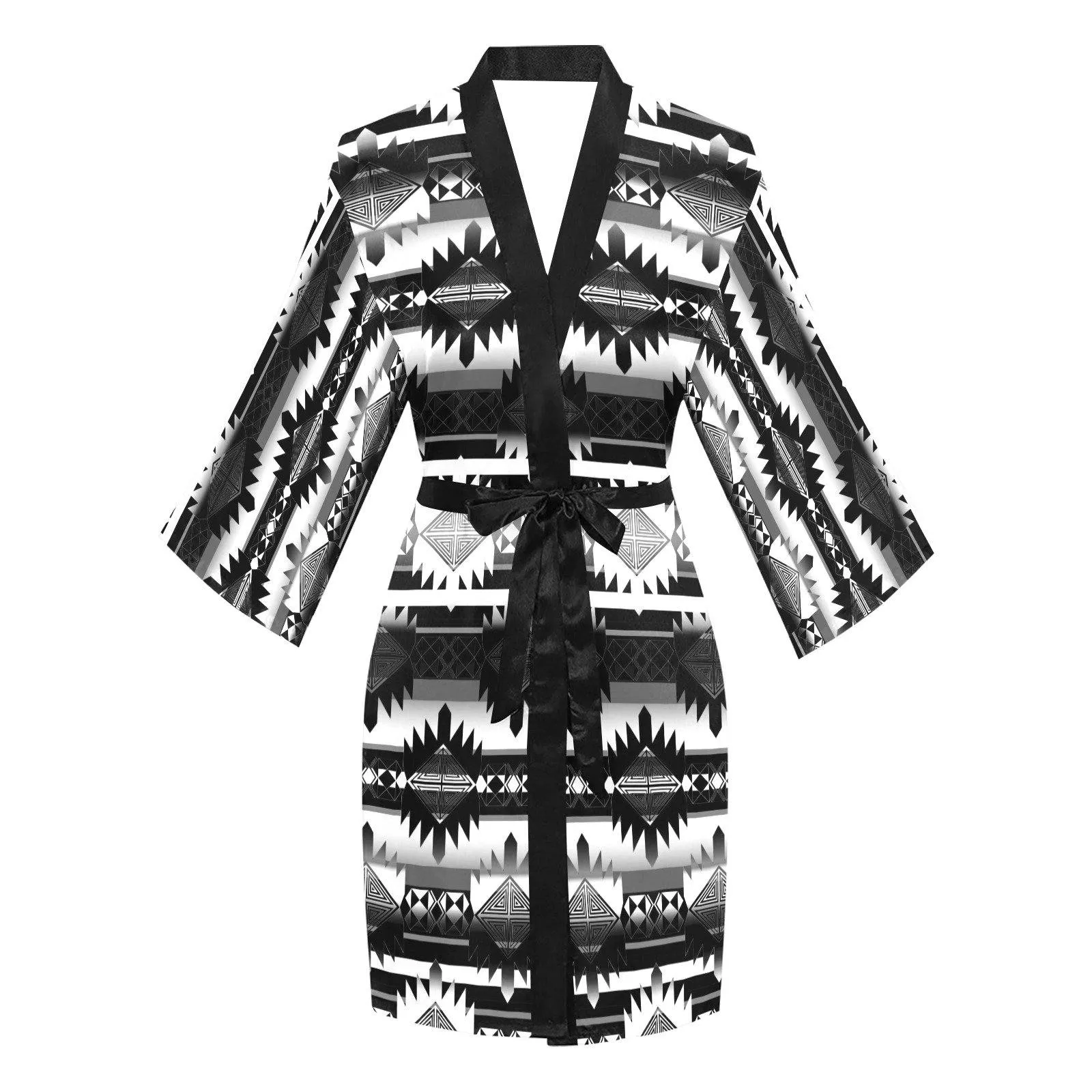 Okotoks Black and White Long Sleeve Satin Robe