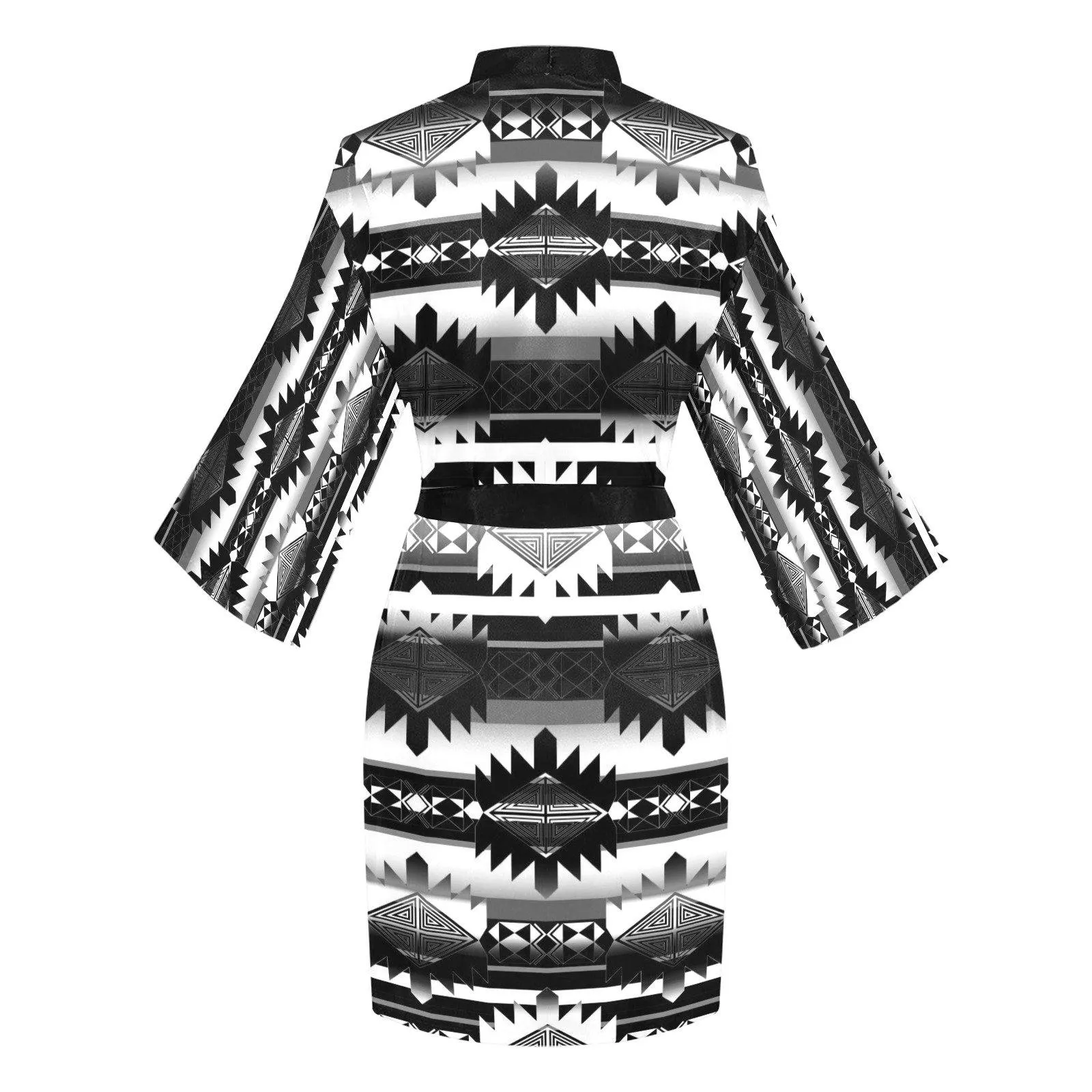 Okotoks Black and White Long Sleeve Satin Robe